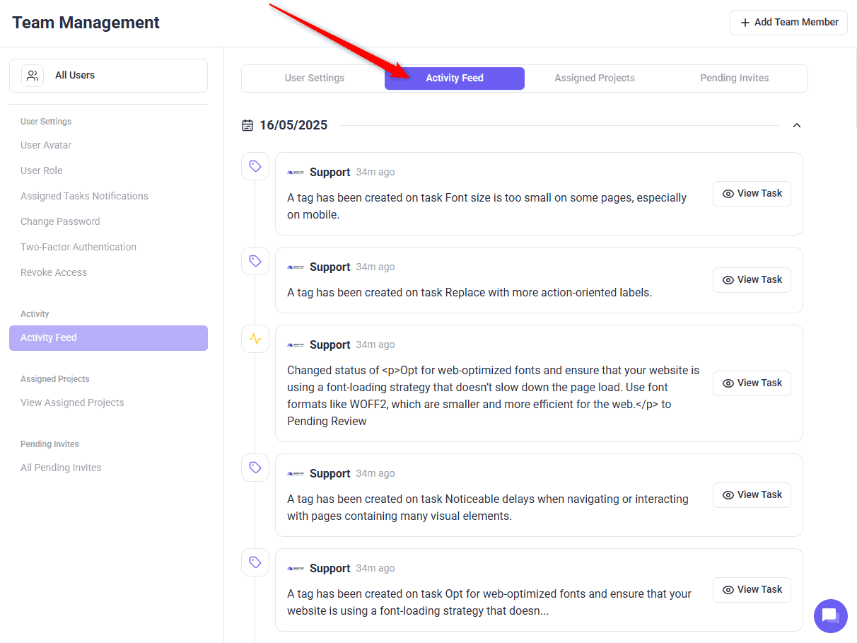 The activity feed on the People screen