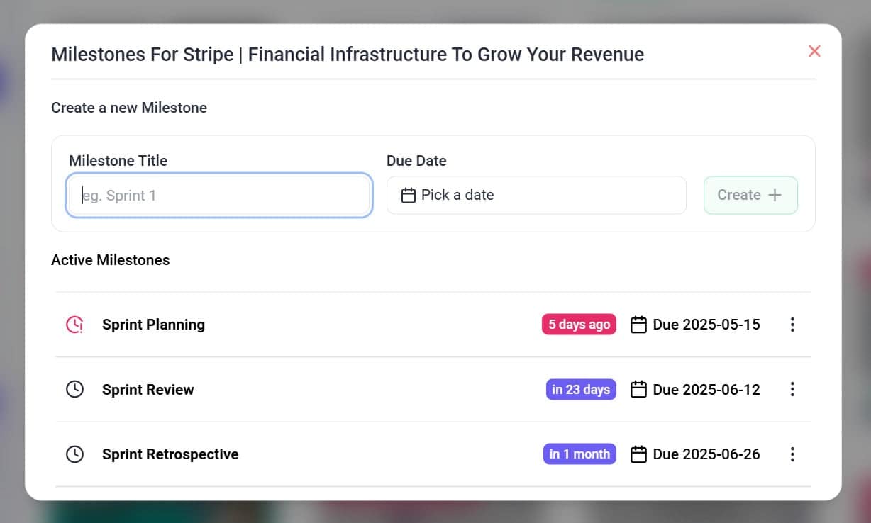 Setting up a project milestone with a due date