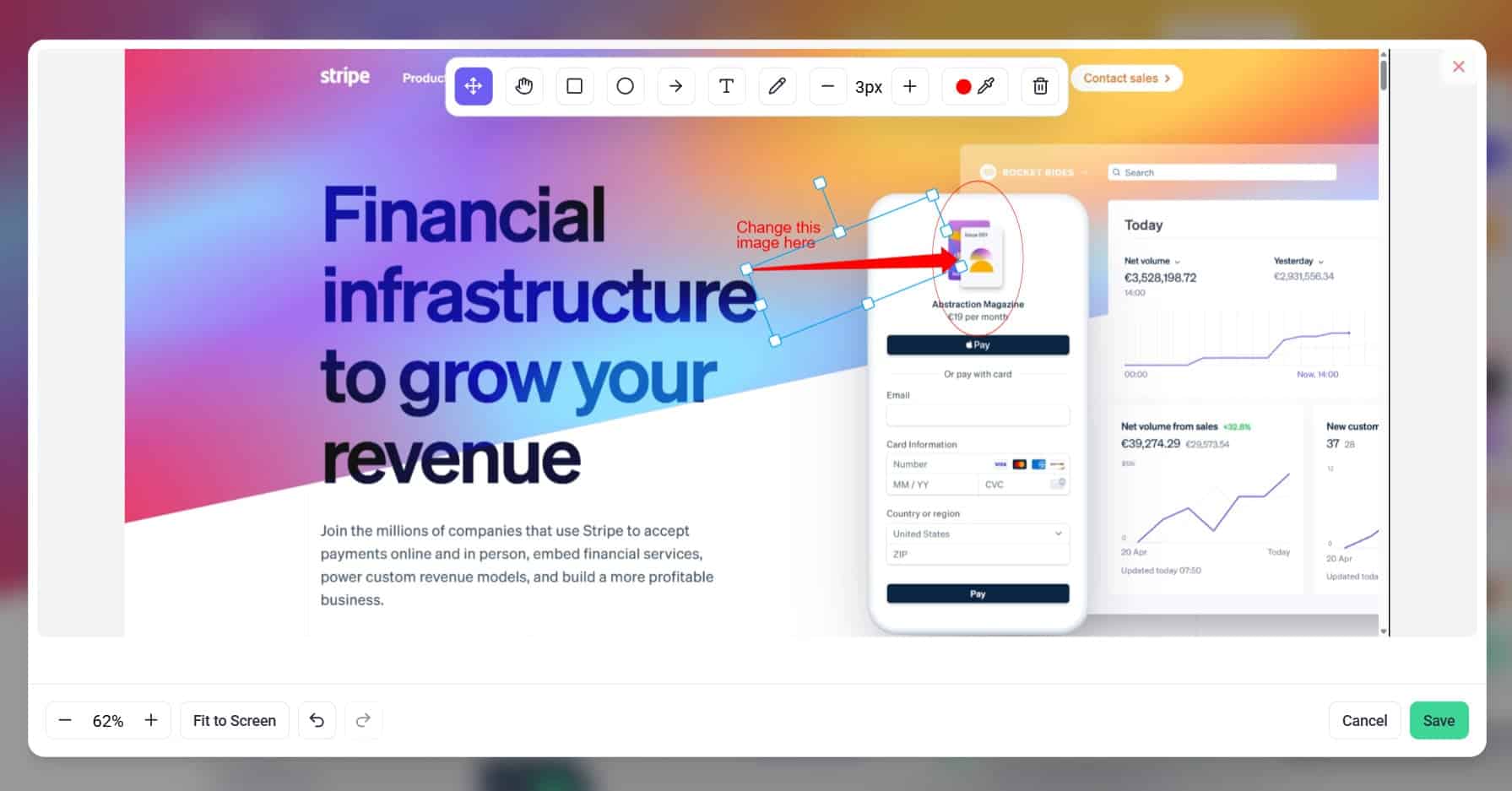 Annotating a screenshot attached to feedback