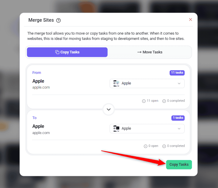 Copy button enabled on the merge dialog