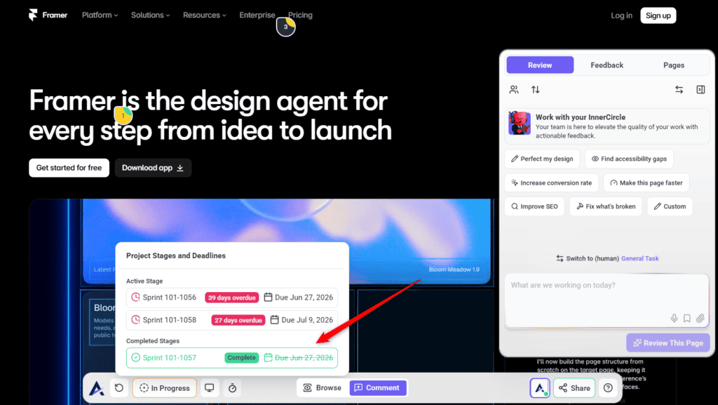 Project Stages and Deadlines panel on a page, with two overdue active stages and one completed stage