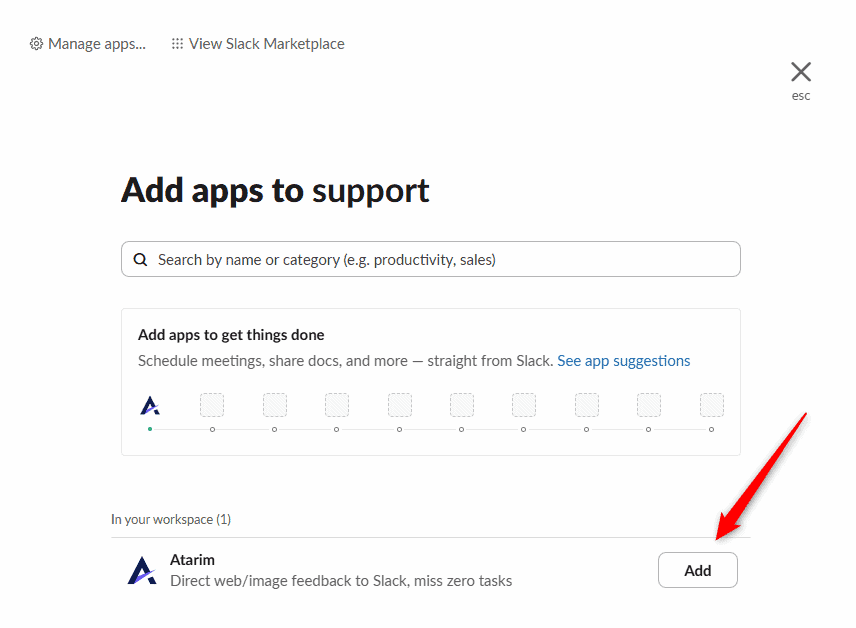 Adding the Atarim app to a Slack channel