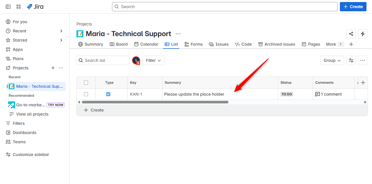 The same Atarim task appearing as an issue in a Jira project