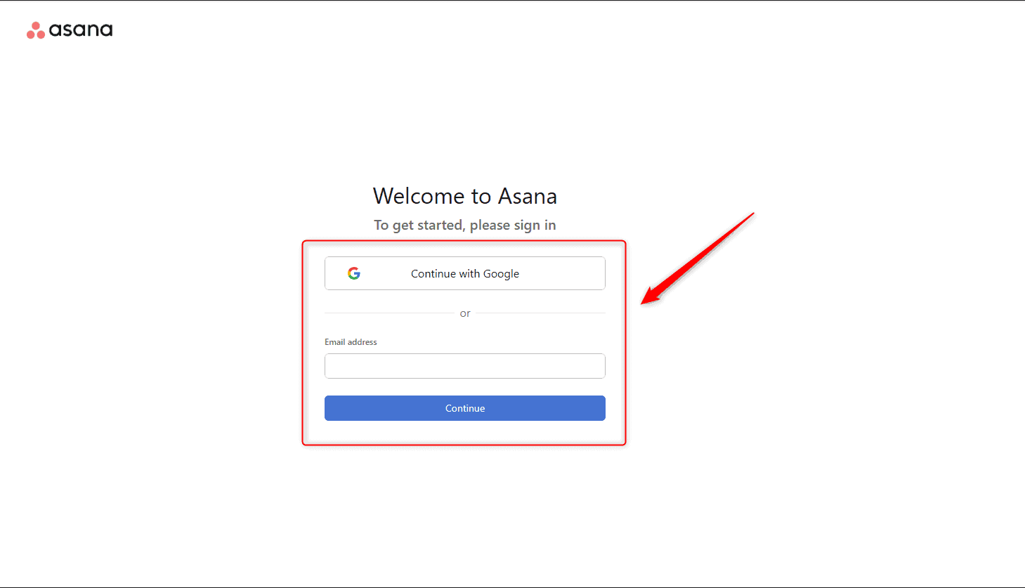 The Asana login screen shown during authorisation