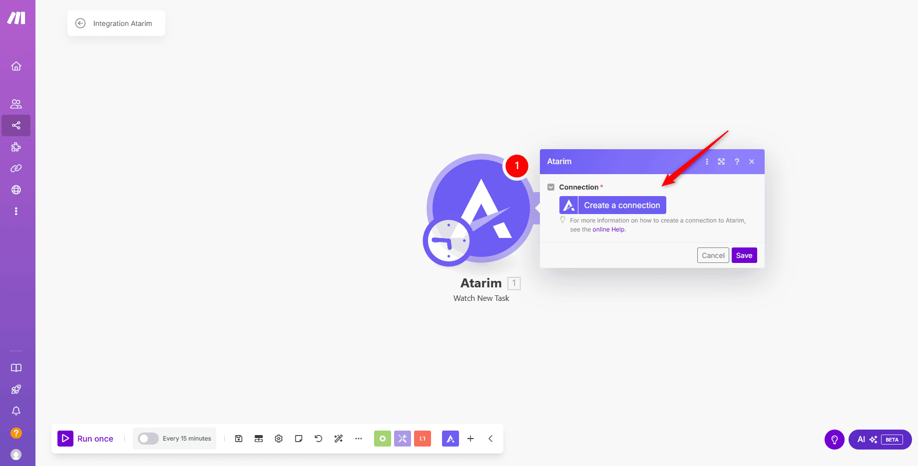 Creating a new Atarim connection in Make