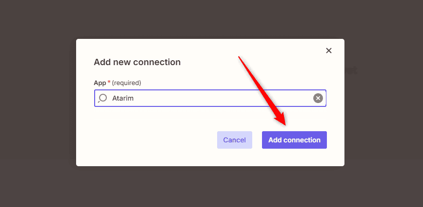 The Add Connection button that begins the Atarim setup in Zapier