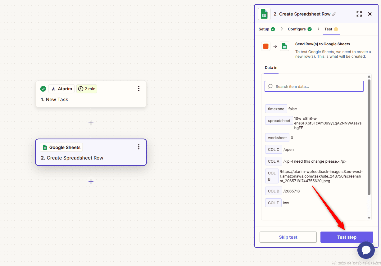 The Test Step button in Zapier