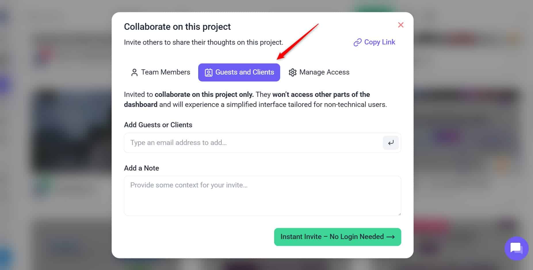 Clients being invited to a project