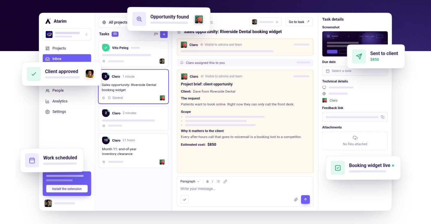 organize all communication with clients in Atarim